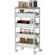 HOMCOM Carrello Multiuso a 5 Livelli con 4 Cesti Estraibili Bianco e Rovere