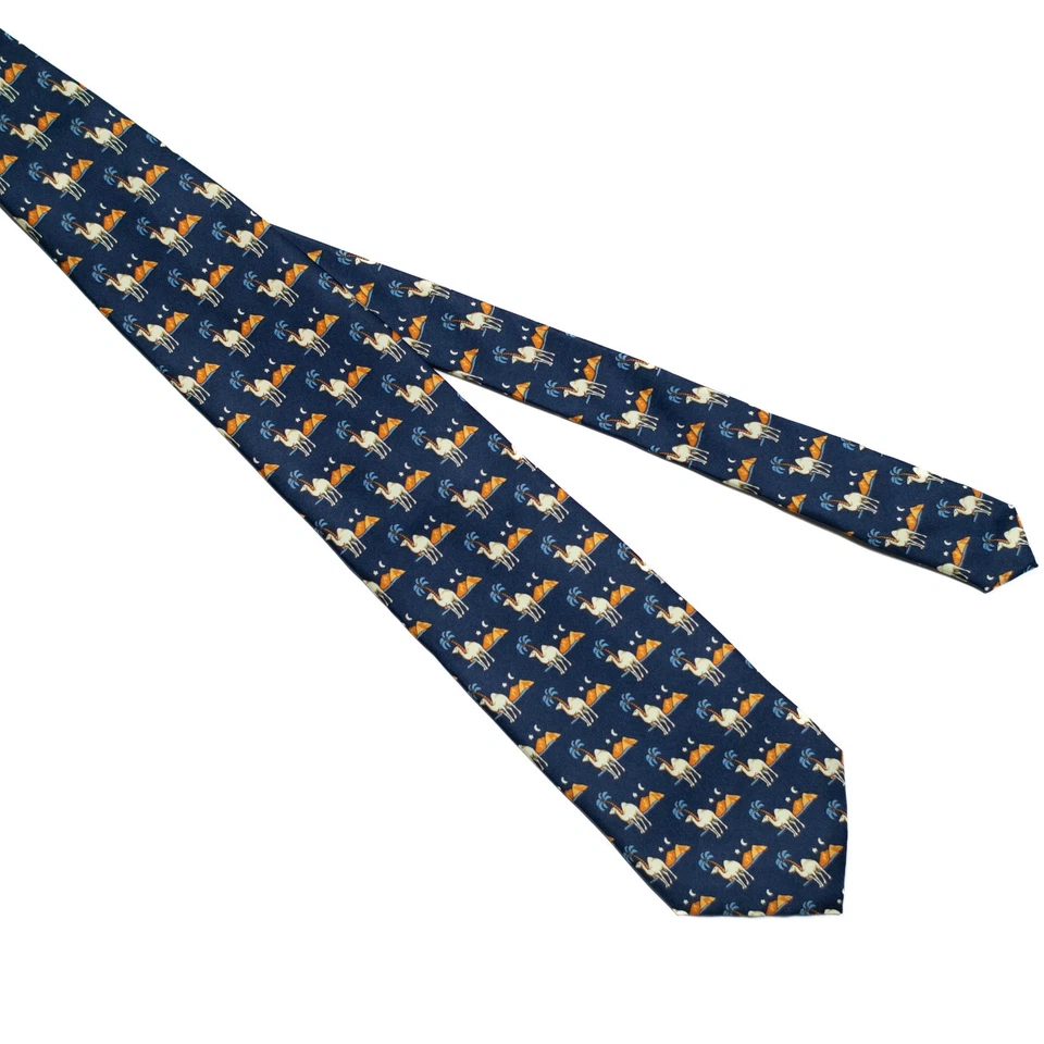 Corbata de seda Stefano Melli azul con camellos en un postre novedad hecha en Italia 58x3,75 Foto 3 de 4