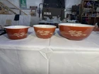 VTG Pyrex Autumn Harvest Wheat Rust Nesting Mixing Bowls 402 404 472 B 3 Pc WOW!