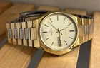 Seiko SQ 4004 Vintage 1975 Quartz Watch Men 37mm Gold Tone 0903 8049 Linen Dial