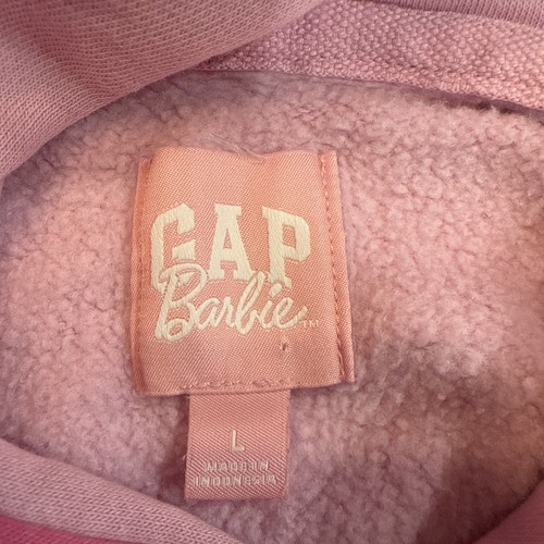 Gap Barbie Hoodie Womens Size Large Pink Sweatshirt Mattel Logo Fleece Graphic - Picture 2 of 2
