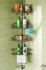 Corner Shower Caddy Tension Pole: 4-Tier Rust-Resistant Adjustable Bathroom O...