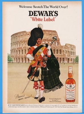 1967 Dewars White Label Scotch Highlander COLOSSEUM ROME Print Ad