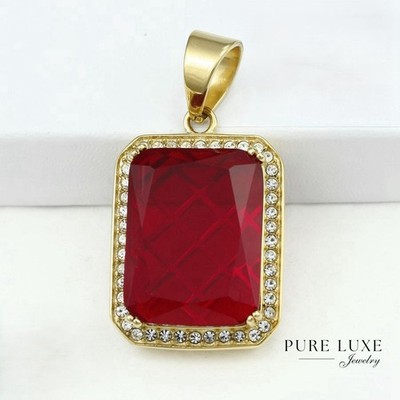 Women's Stainless Steel 35mm Red Cubic Zirconia,Pendant Gold plated Box