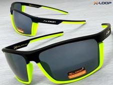 Men's Sporty Biker Fishing Cycling Wrap SUNGLASSES Black  Green Frame Dark Lens