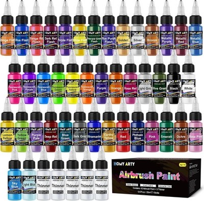 Airbrush Paint - 43 Colors with 5 Thinner, Ready to Spray Airbrush Paint Set, Wa