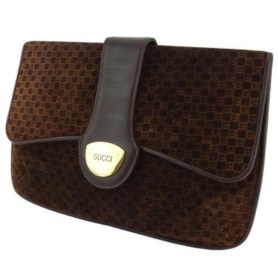 GUCCI Clutch Bag G Mark Pattern Brown Gold Unisex New From Japan