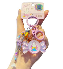New Miffy Candy Knit Key Fob Keychain Charm Bag Holder Flower Clip PINK Beaded