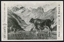 1910 Switzerland mountains Swiss cow art Nestle milk scarce French vtg print ad