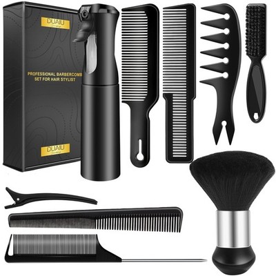 DUAIU 9Pcs Hair Comb Set, Professional Barber Combs for Cutting Black 