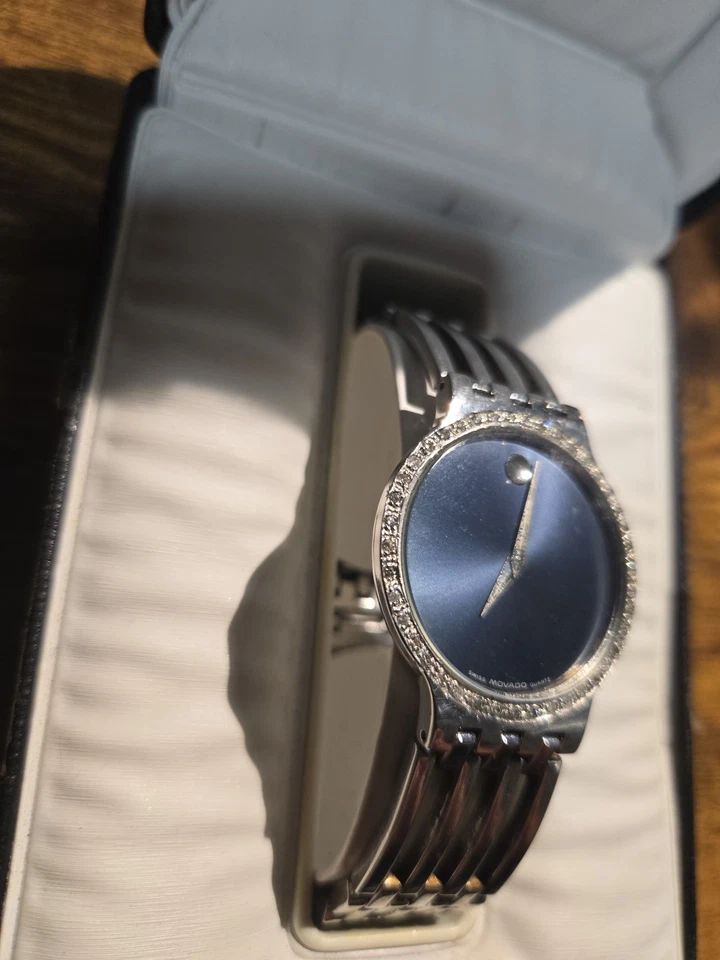 MOVADO MENS ESPERANZA STAINLESS STEEL BLUE DIAL DIAMOND WATCH - Image 4 of 4