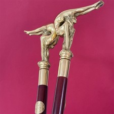 Bronze Lady Sculpture Walking Stick Cane Wood Design Handle Rare Woman Signed