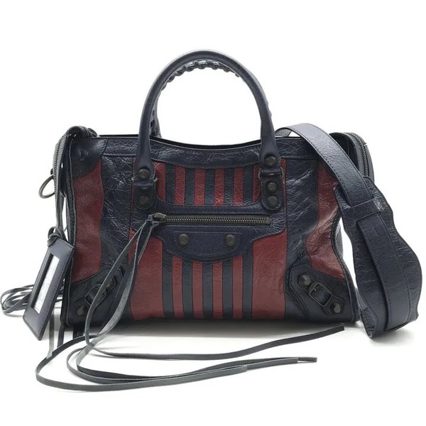 Balenciaga Classic City Marine Bordeaux Striped Satchel Black × Red Handbag Y2K