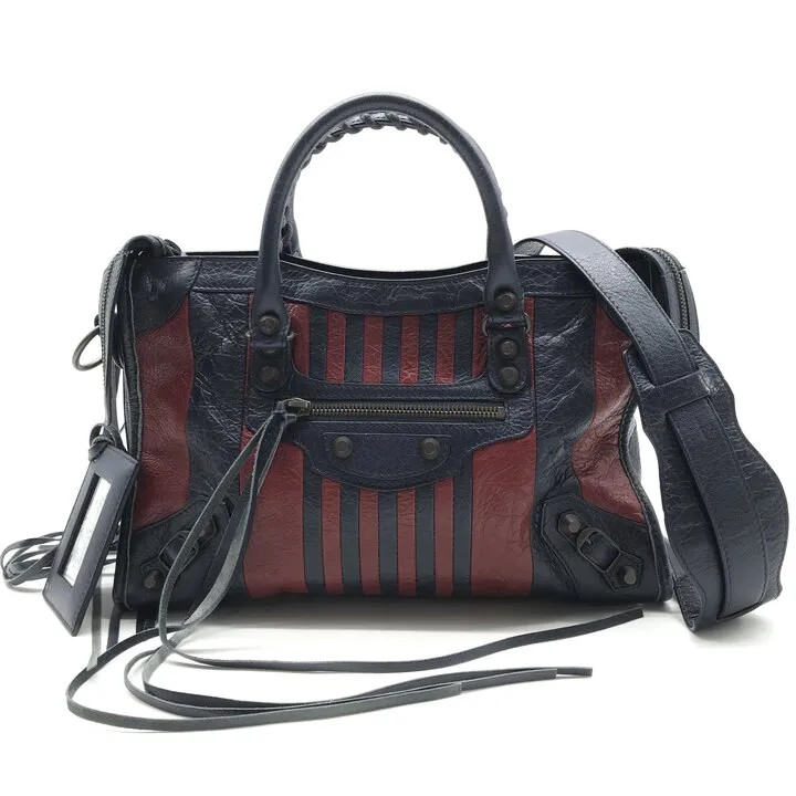 Balenciaga Classic City Marine Bordeaux Striped Satchel Black × Red Handbag Y2K
