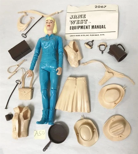 1960s MARX JOHNNY WEST JANE WEST FANTASTIC CONDITION WITH ACCESSORIES LOT #50