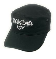 We The People 1776 Patriotic USA Embroidered Cadet Castro Military Hat Cap Black