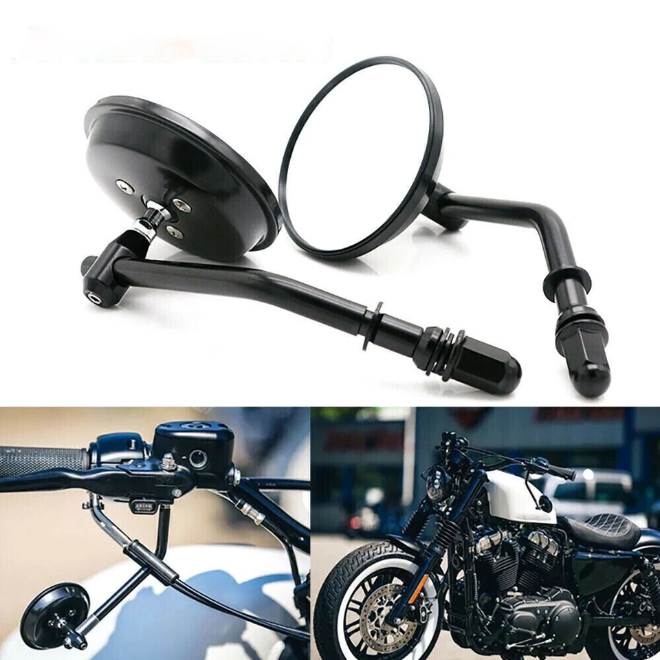 Black Round Motorcycle Mirrors For Harley-Davidson Dyna Bobber Chopper Sportster - Изображение 4 из 4