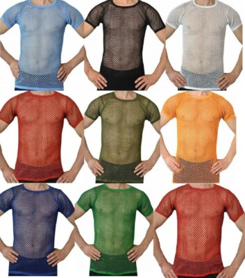 Herren Netz Netz Rasta T-Shirt Baumwolle Kurzarm durchsichtig Clubwear Oberteil
