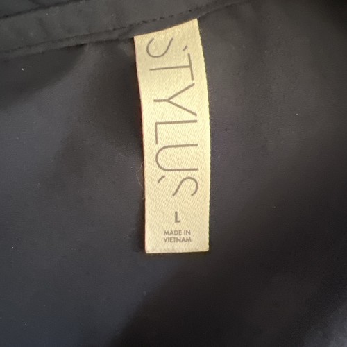 STYLUS Black Shift Dress V-Neck Short Sleeve, Pockets Very Comfy Women SZ Large - Picture 6 of 8