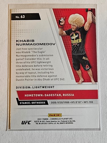 Khabib Nurmagomedov - 2021 Chronicles Playoff Pink Insert Card - Picture 2 of 2