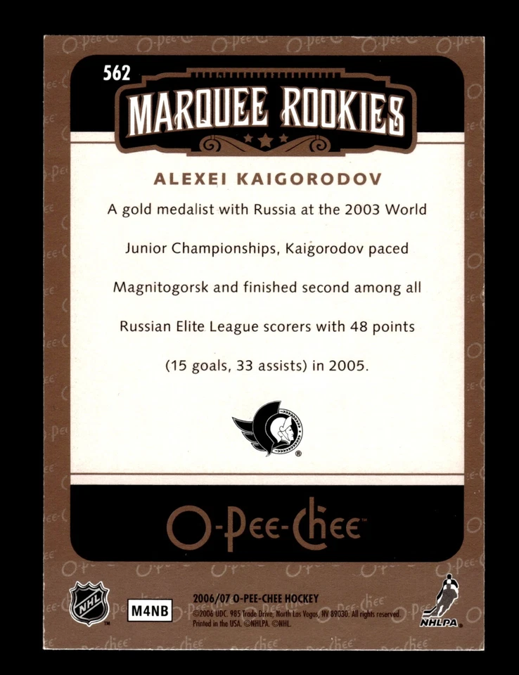 5-01-04 PWE . 2006-07 ud opc o-pee-chee #562 alexei kaigorodov rc rookie - Image 2 of 2