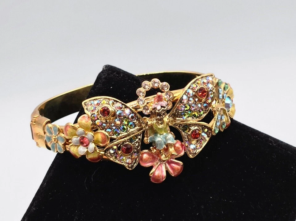 Brazalete Kirks Folly Fairy Aura tono dorado esmalte flores y cristales con bisagras Foto 2 de 4