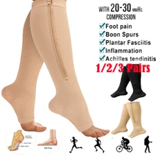 Compression Socks 1/2/3 Pk Stockings 20-30mmHg Knee High Support Open Toe Zipper