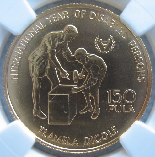 Botswana 1981 Gold 150 Pula NGC MS-67 Year of Disabled Persons - Picture 2 of 3