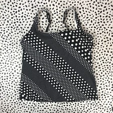Lands End Black White Diagonal Dot Square Neck Tankini SWIM TOP Reg. 12 513879