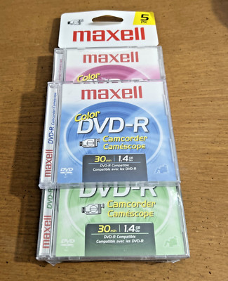 Maxell 5-Pack Mini Color DVD-R Camcorder Media Gamescope 1.4 GB 30-Minute New
