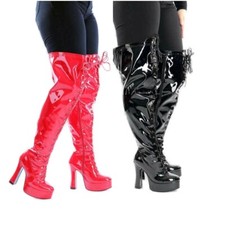 Kassiopeya Weitschaftstiefel schwarz rot Herrenstiefel Damenstiefel Overknees