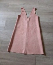 Zara Dusky Pink Faux Suede Dress Flared Pinafore Tunic Stretch Smart UK8/10 (S)