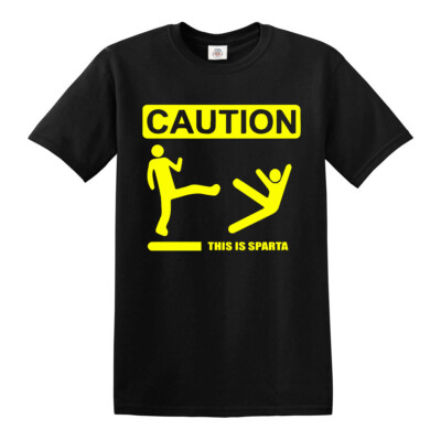 Achtung This is Sparta T-Shirt gelb lustig Witz Geschenk Meme Film Spoof Top