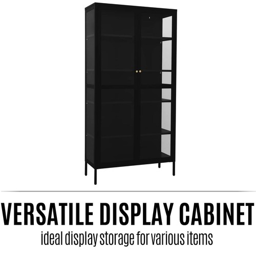 Display Cabinet Steel and Tempered Glass Storage Shelf Black Organiser vidaXL - Picture 4 of 11