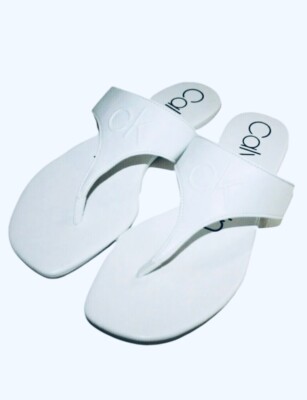 Calvin Klein SAELA White Flip Flop T-Strap Thong Casual Sandals Slides 6.5-9.5