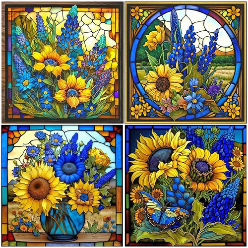 5D DIY Full Square Drill Diamond Painting Flower Stained Glass Kit Home ...