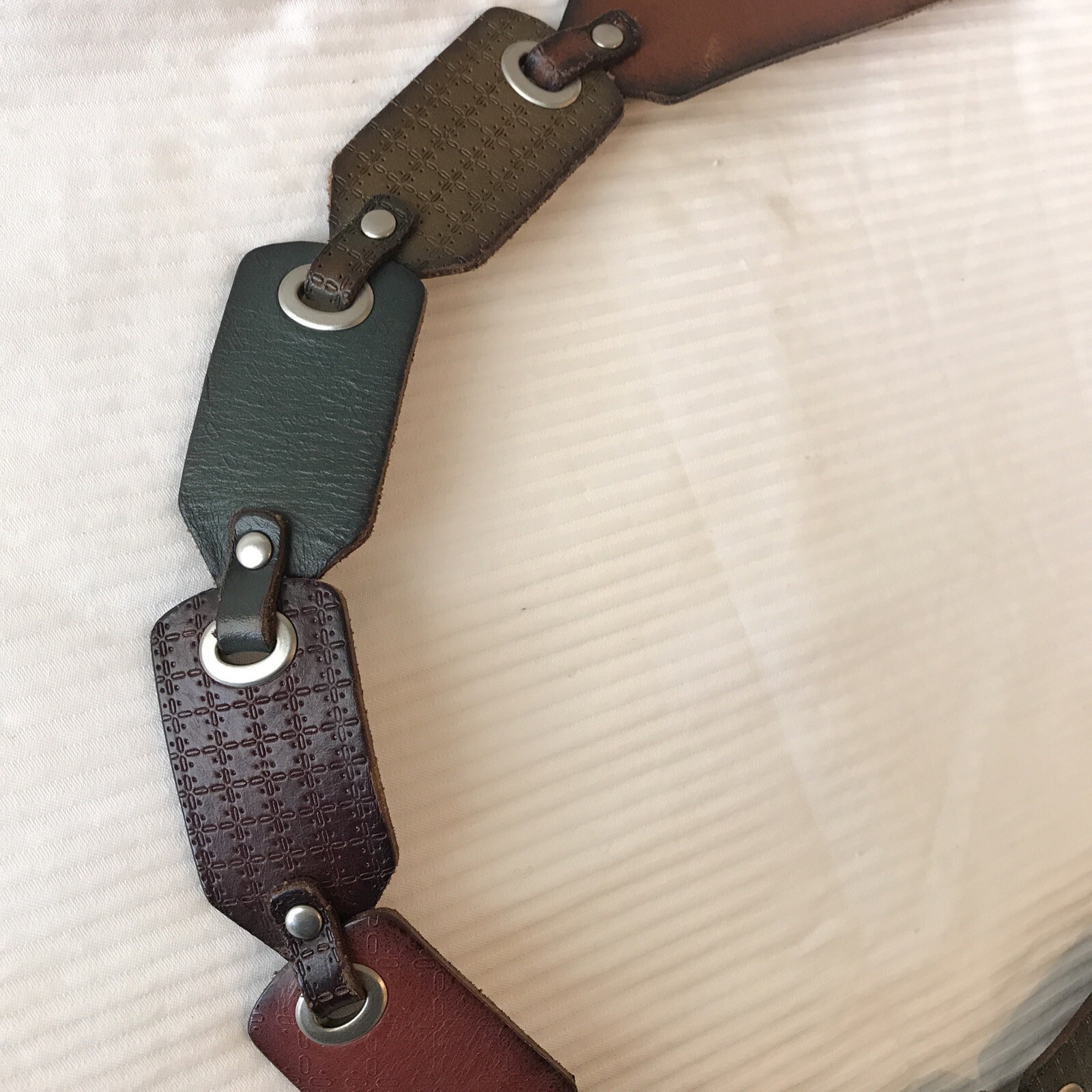 Fossil Leather Patchwork Belt Tooled Patterns Stu… - image 4