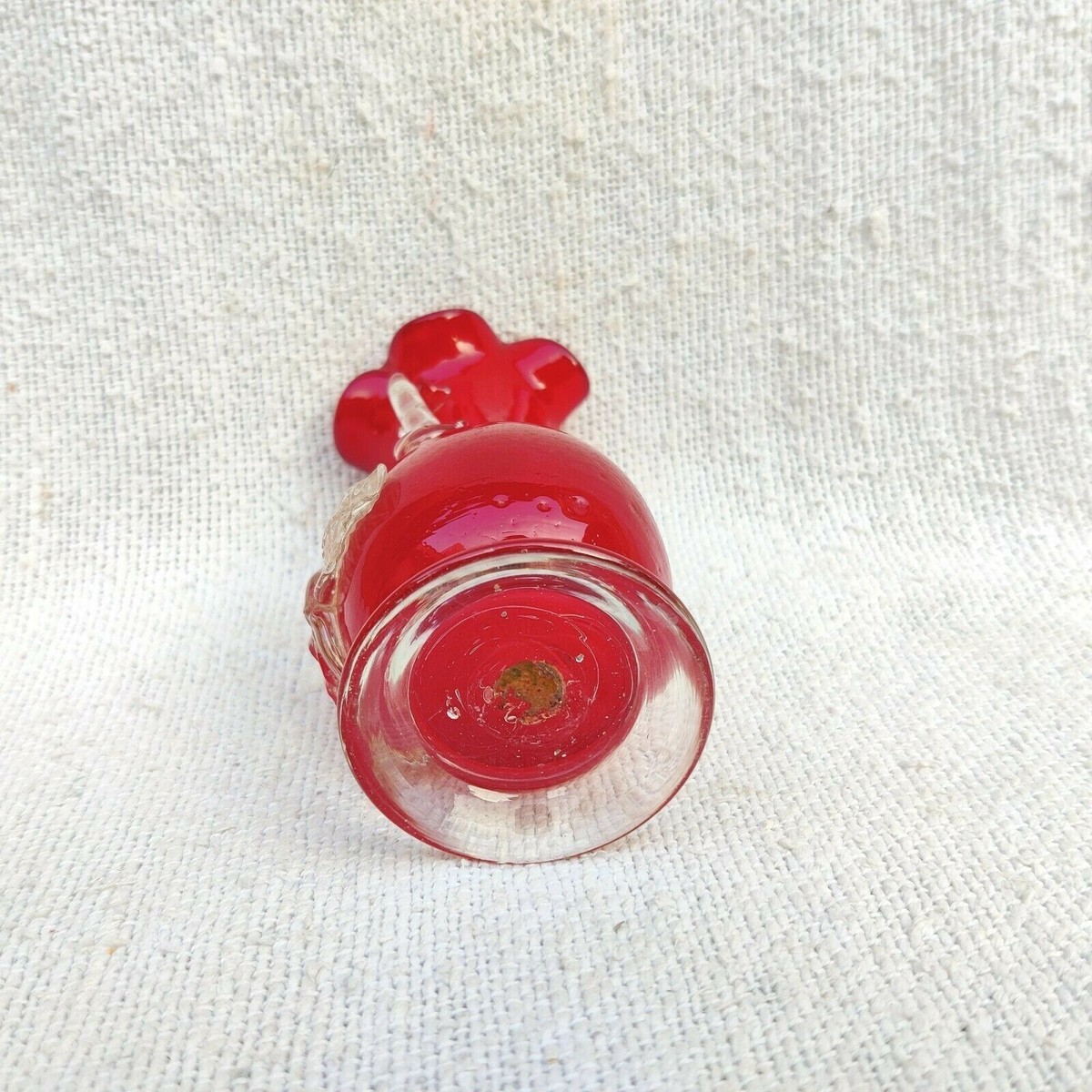 Vintage Flower Vase Floral Red White Glass Pontil Mark