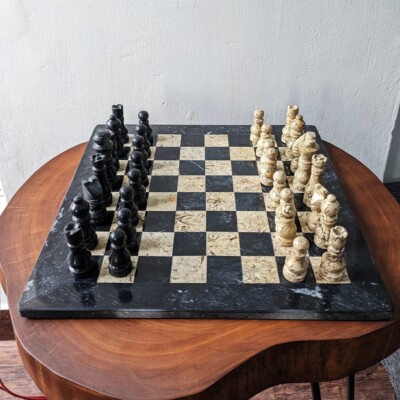 Handmade Marble Chess Set Marble Chess Board Game Set Black & Fossil Coral 15x15