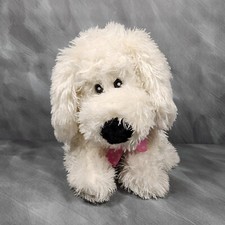 Dan Dee Dog Plush Stuffed Animal White Puppy Pink Bow Polka Dots Shaggy Cute 14"