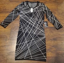 EXPRESS Sweater Dress Black White Geo Print Knit Cold Shoulder  Size: M  NWT