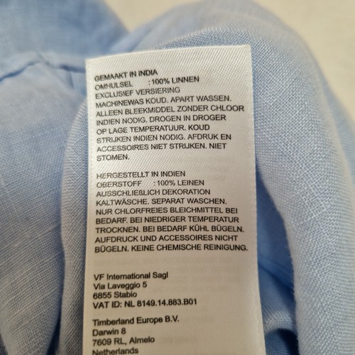 Timberland Shirt Mens S Blue 100% Linen Short Sleeve Casual Slim Fit Pocketless - Picture 12 of 12