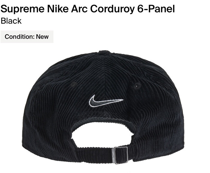 Supreme Nike Arc Corduroy 6 Panel Black Cap!!SS22!!BNWT!!100 Supreme Nike Arc Corduroy 6 Panel Black Cap!!SS22!!BNWT!!100