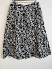 Vintage Talbots Linen Cotton Maxi Skirt Size 12W Fit Flare Black White Circles