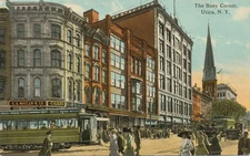Utica NY * The Busy Corner  1912 * Trolley Cars People  Stores