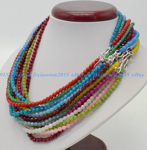 Lots 4mm Natural Multicolor Gems Faceted Round Bead Necklace Silver Clasp 16-36" - Picture 3 of 37