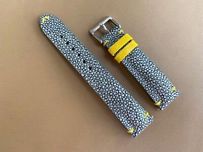Black Stingray Leather Watch Strap Band, Size 18mm 19mm 20mm 21mm 22mm 24mm 26mm