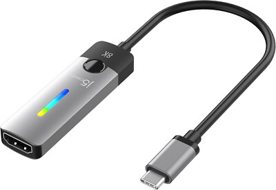 j5create USB Typ C auf HDMI Adapter (8K@60Hz, 4K@120Hz) mit RGB LED Licht für M