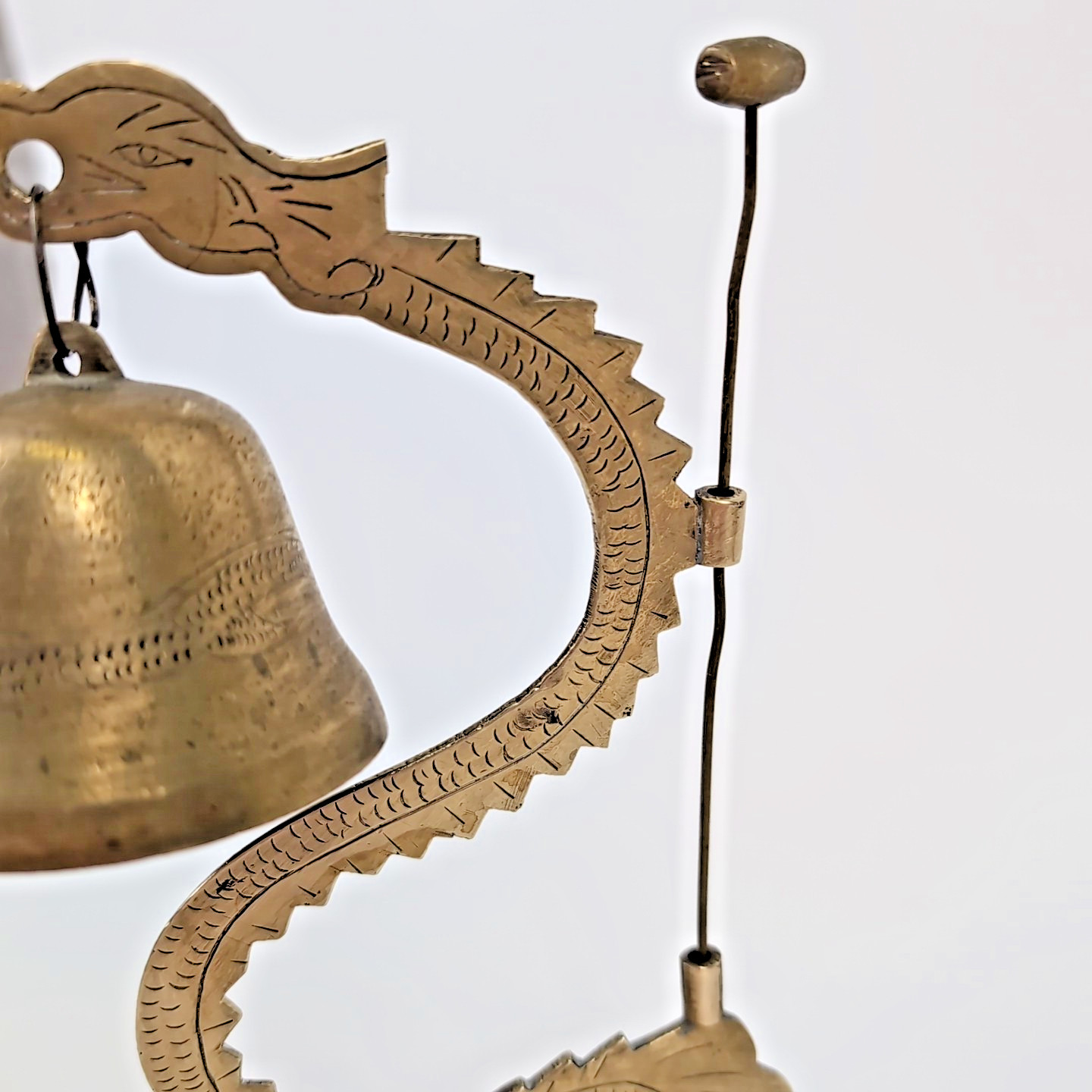 VTG Brass Dragon Gong & Cobra Snake Bell Asian Temple Ritual Buddhist Serpent