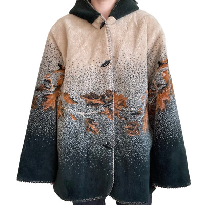 Vintage 90s White Stag Fall Leaf Landscape Hooded Fleece Jacket